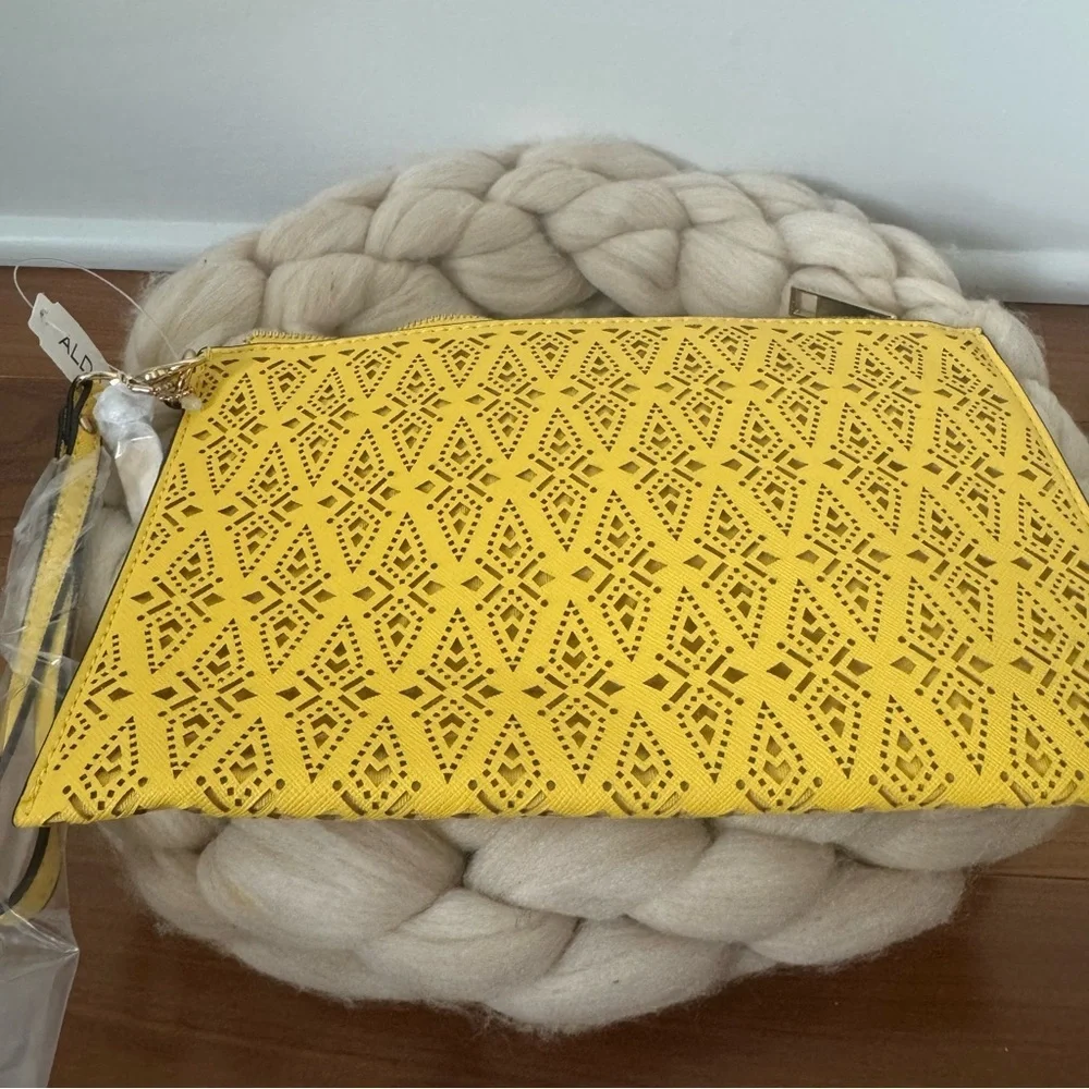 Aldo Yellow Clutch Bag with removable wrist strap New